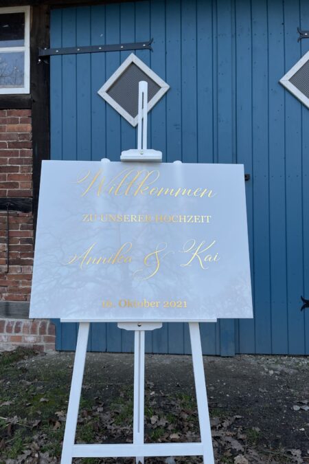 Willkommensschild Acrylglas weiß