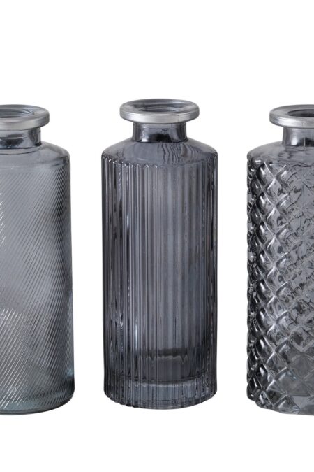 Vase grau Silberrand 3er-Set