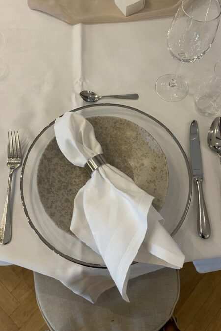 Platzteller Glas mit Silberrand